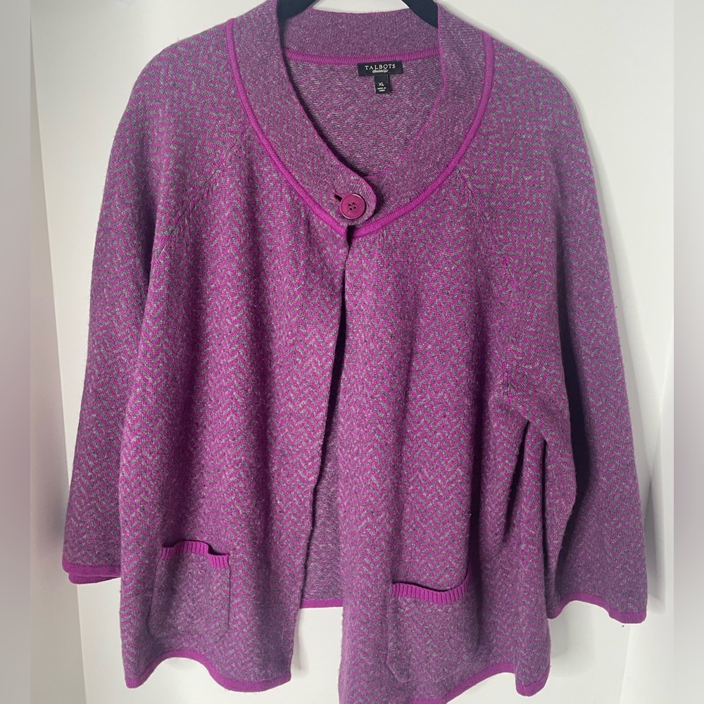 Talbots Cashmere Wool Blend Cardigan Sweater Button Front Purple Size XL - Picture 6 of 8